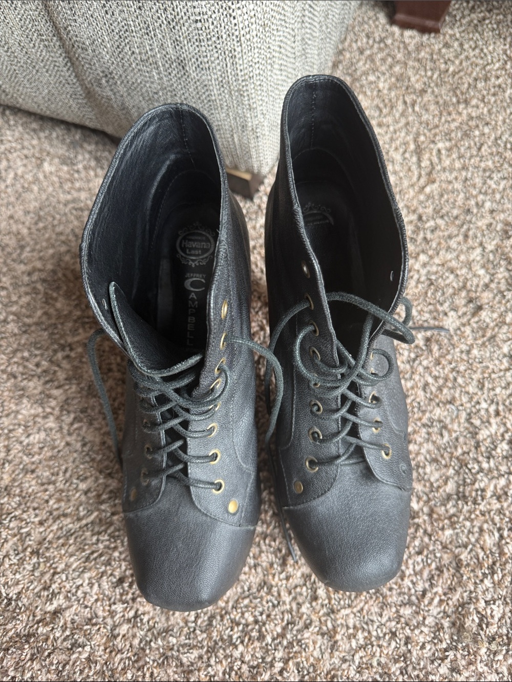 Jeffrey Campbell Lita Booties Black Leather Wood Heel - Picture 6 of 11